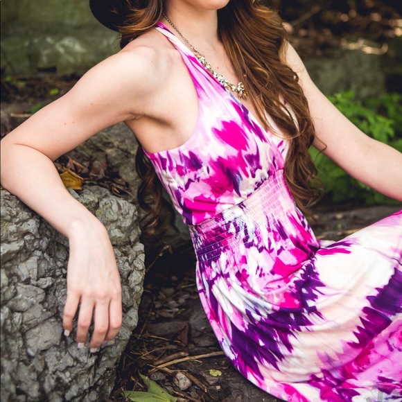 Pink purple patterned flowy maxi dress - Picture 3 of 5